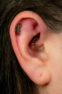 Titanium Internally Threaded Labrets 1.2mm - Titanium Claw Set Jewelled Leaf Vine