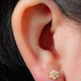 Titanium Internally Threaded Labrets 1.2mm - Titanium Claw Set Pearl Primrose Flower
