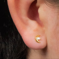 Gold Titanium Internally Threaded Labrets 1.2mm - Jewelled Trekking Crescent Moon