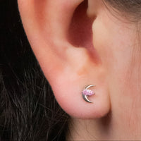 Titanium Internally Threaded Labrets 1.2mm - Jewelled Trekking Crescent Moon