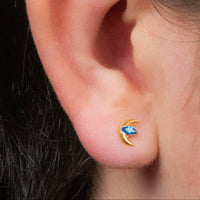 Gold Titanium Internally Threaded Labrets 1.2mm - Jewelled Trekking Crescent Moon