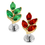Titanium Internally Threaded Labrets 1.2mm - Gold Claw Set Marquise Jewelled Leaf