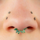 Titanium Claw Set Moss Agate Falling Leaves Marquise Hinged Clicker Ring