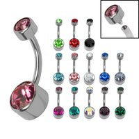 Titanium Internal Thread Flat Back Double Jewelled Belly Bar