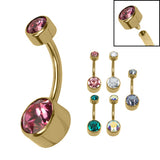 Titanium Internal Thread Flat Back Double Jewelled Belly Bar