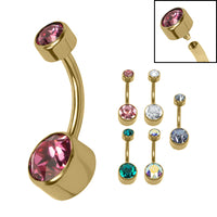 Titanium Internal Thread Flat Back Double Jewelled Belly Bar