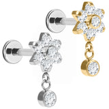 Titanium Internally Threaded Labrets 1.2mm - Jewelled Primrose Flower with Solitaire Drop