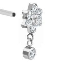 Titanium Internally Threaded Labrets 1.2mm - Jewelled Primrose Flower with Solitaire Drop
