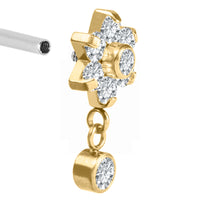 Titanium Internal Primrose Flower with Solitaire Drop Gem Top