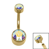 Titanium Internal Thread Flat Back Double Jewelled Belly Bar