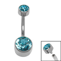 Titanium Internal Thread Flat Back Double Jewelled Belly Bar