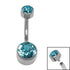 Titanium Internal Thread Flat Back Double Jewelled Belly Bar