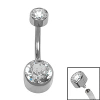 Titanium Internal Thread Flat Back Double Jewelled Belly Bar
