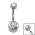 Titanium Internal Thread Flat Back Double Jewelled Belly Bar