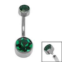 Titanium Internal Thread Flat Back Double Jewelled Belly Bar