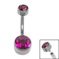Titanium Internal Thread Flat Back Double Jewelled Belly Bar