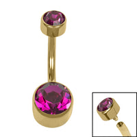 Titanium Internal Thread Flat Back Double Jewelled Belly Bar