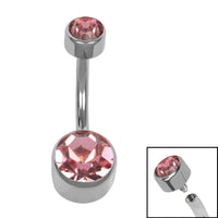 Titanium Internal Thread Flat Back Double Jewelled Belly Bar