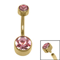 Titanium Internal Thread Flat Back Double Jewelled Belly Bar
