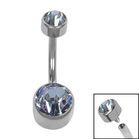 Titanium Internal Thread Flat Back Double Jewelled Belly Bar