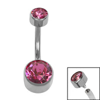 Titanium Internal Thread Flat Back Double Jewelled Belly Bar