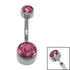 Titanium Internal Thread Flat Back Double Jewelled Belly Bar