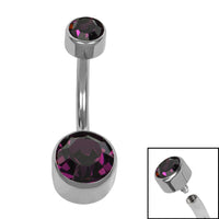 Titanium Internal Thread Flat Back Double Jewelled Belly Bar