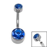 Titanium Internal Thread Flat Back Double Jewelled Belly Bar