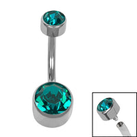 Titanium Internal Thread Flat Back Double Jewelled Belly Bar