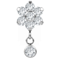 Titanium Internal Primrose Flower with Solitaire Drop Gem Top