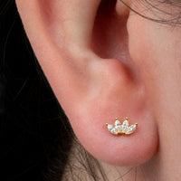 Zura 14ct Solid Gold Threadless (Bend fit) Claw Set 4 CZ Jewelled Marquise Fan Top