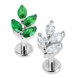 Titanium Internally Threaded Labrets 1.2mm - Claw Set Marquise Jewelled Leaf