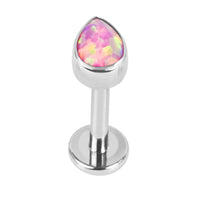 Titanium Internally Threaded Labrets 1.2mm - Bezel Set Synth Opal Pear