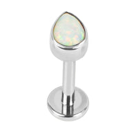 Titanium Internally Threaded Labrets 1.2mm - Bezel Set Synth Opal Pear