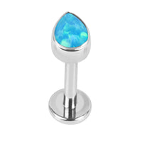 Titanium Internally Threaded Labrets 1.2mm - Bezel Set Synth Opal Pear