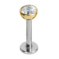 Titanium Threadless (Bend-fit) Labrets - Gold Bezel Set Jewelled Balls