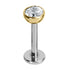 Titanium Threadless (Bend-fit) Labrets - Gold Bezel Set Jewelled Balls