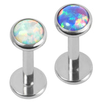 Titanium Internally Threaded Labrets 1.2mm - Bezel Set Opal Disk