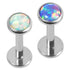 Titanium Internally Threaded Labrets 1.2mm - Bezel Set Opal Disk