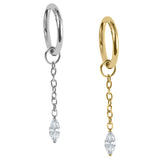 Titanium Hinged Clicker Ring with Jewelled Marquise Drop Charm