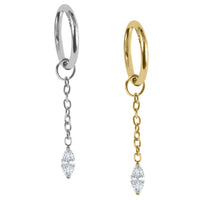 Titanium Hinged Clicker Ring with Jewelled Marquise Drop Charm