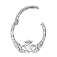 Titanium Jewelled Claddagh Hinged Clicker Ring