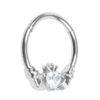 Titanium Jewelled Claddagh Hinged Clicker Ring
