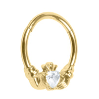 Titanium Jewelled Claddagh Hinged Clicker Ring