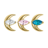 Gold Titanium Internally Threaded Labrets 1.2mm - Jewelled Trekking Crescent Moon