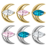Titanium Internally Threaded Labrets 1.2mm - Jewelled Trekking Crescent Moon