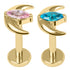 Gold Titanium Internally Threaded Labrets 1.2mm - Jewelled Trekking Crescent Moon