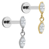 Titanium Internally Threaded Labrets 1.2mm - Double Marquise Gemini Drop