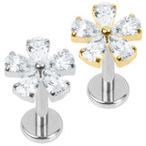 Titanium Internally Threaded Labrets 1.2mm - Jewelled Periwinkle Flower