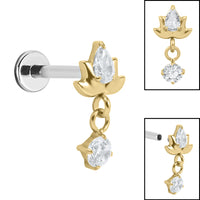 Titanium Internal Thread Jewelled Sacred Lotus Labret